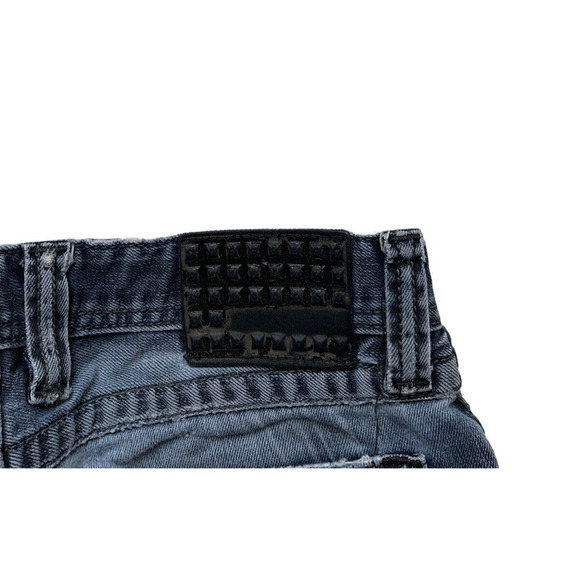 Affliction Cooper Buckle Denim Jeans 32R Distressed Dark Wash Stretch Blue - Picture 11 of 13